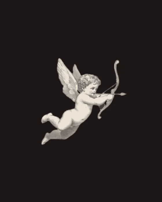 A cherub drawing his bow, in a black oval